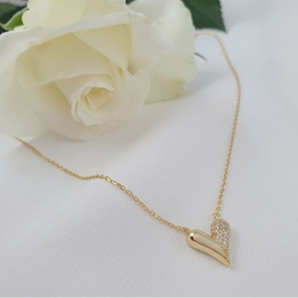 Κολιέ αλυσίδα με καρδιά & Ζιργκον - ΚΙΤΡΙΝΟ, ΑΣΗΜΙ, ΖΙΡΓΚΟΝ, WHITE