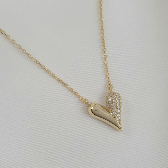 Κολιέ αλυσίδα με καρδιά & Ζιργκον - ΚΙΤΡΙΝΟ, ΑΣΗΜΙ, ΖΙΡΓΚΟΝ, WHITE - 1