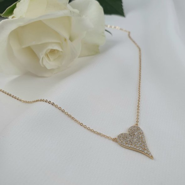 Κολιέ αλυσίδα με καρδιά με Ζιργκον - ΚΙΤΡΙΝΟ, ΑΣΗΜΙ, ΖΙΡΓΚΟΝ, WHITE