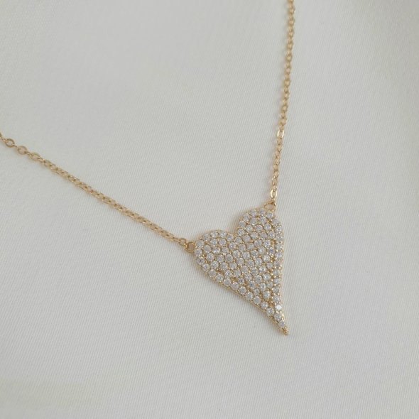 Κολιέ αλυσίδα με καρδιά με Ζιργκον - ΚΙΤΡΙΝΟ, ΑΣΗΜΙ, ΖΙΡΓΚΟΝ, WHITE - 2