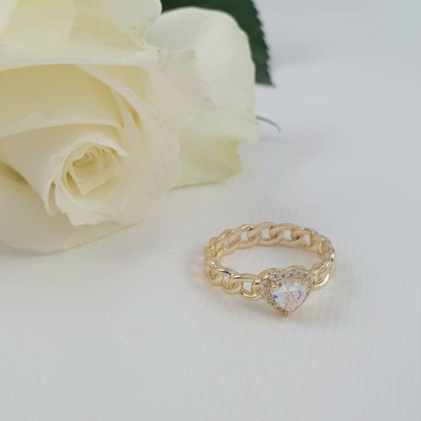 Δαχτυλίδι αλυσίδα με καρδιά με Ζιργκον - ΚΙΤΡΙΝΟ, ΑΣΗΜΙ, ΖΙΡΓΚΟΝ, WHITE