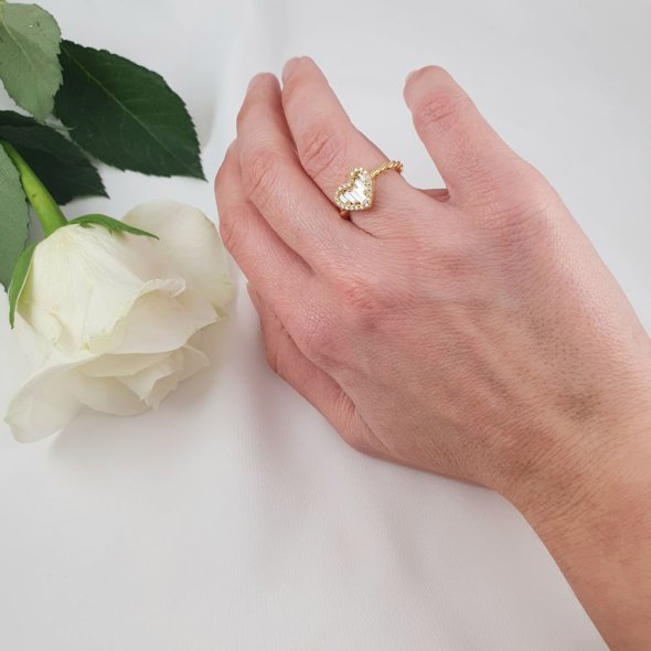 Δαχτυλίδι στριφτό με καρδιά & Ζιργκον - ΚΙΤΡΙΝΟ, ΑΣΗΜΙ, ΖΙΡΓΚΟΝ, WHITE - 2