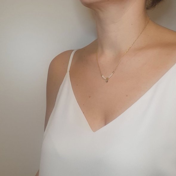 Κολιέ αλυσίδα με καρδιά, μαργαριτάρια & Ζιργκον - ΚΙΤΡΙΝΟ, ΑΣΗΜΙ, ΜΑΡΓΑΡΙΤΑΡΙ, WHITE, ΖΙΡΓΚΟΝ, WHITE - 2