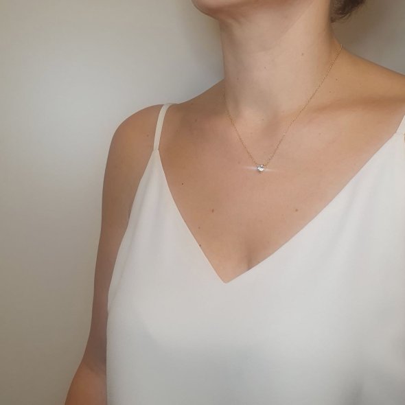 Κολιέ αλυσίδα με καρδιά με Ζιργκον - ΚΙΤΡΙΝΟ, ΑΣΗΜΙ, ΖΙΡΓΚΟΝ, WHITE - 2