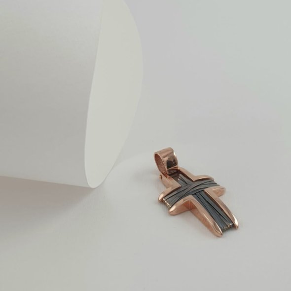 Σταυρός ροζ χρυσό με σύρμα - ΡΟΖ, ΧΡΥΣΟΣ K14