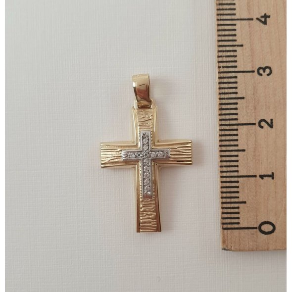 Σταυρός χρυσός δίχρωμος με Ζιργκον 2 όψεων - ΚΙΤΡΙΝΟ, ΧΡΥΣΟΣ K14, ΖΙΡΓΚΟΝ, WHITE - 2