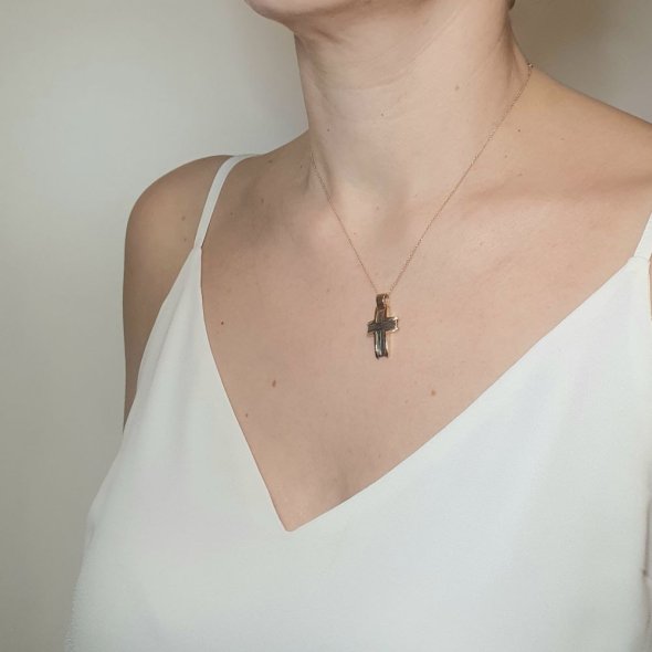 Σταυρός ροζ χρυσό με σύρμα - ΡΟΖ, ΧΡΥΣΟΣ K14 - 3