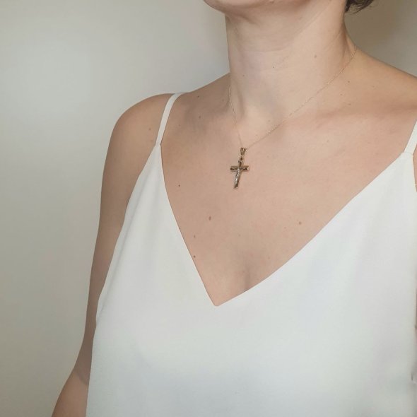 Σταυρός χρυσός δίχρωμος με Εσταυρωμένο - ΚΙΤΡΙΝΟ, ΧΡΥΣΟΣ K14 - 3