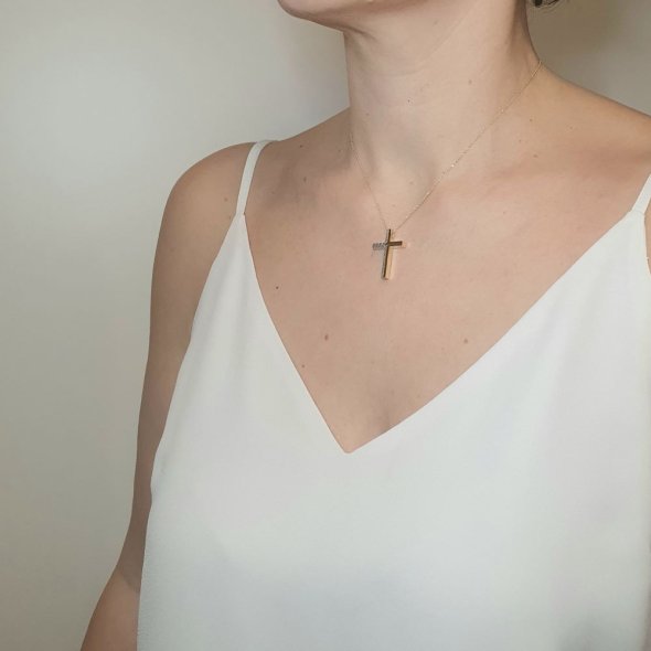 Σταυρός χρυσός δίχρωμος  - ΚΙΤΡΙΝΟ, ΧΡΥΣΟΣ K14 - 3