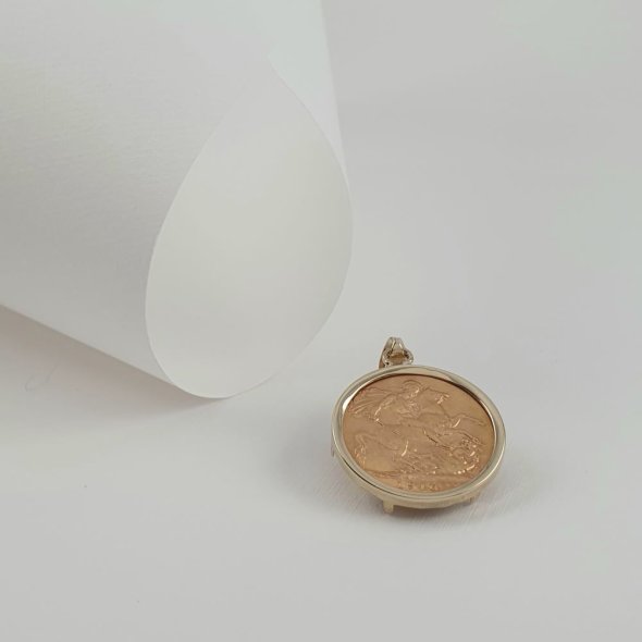 Μενταγιόν λιροθήκη χρυσή λιτή - ΚΙΤΡΙΝΟ, ΧΡΥΣΟΣ K14 - 1