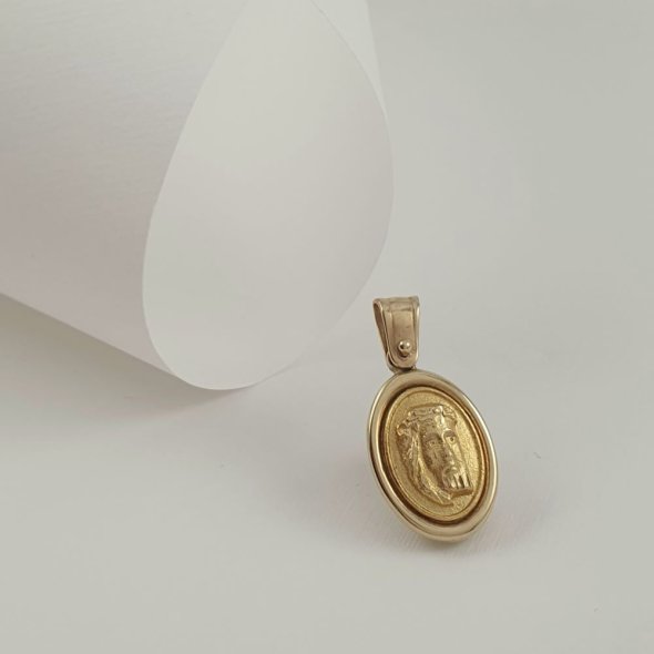 Μενταγιόν Χρυσό Χριστός οβάλ - ΚΙΤΡΙΝΟ, ΧΡΥΣΟΣ K14