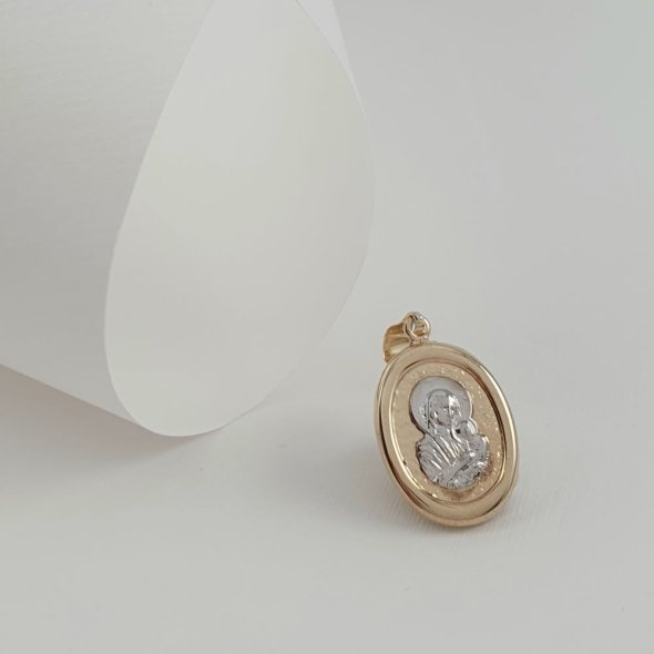 Μενταγιόν Παναγία Χρυσό 2χρωμο Οβάλ - ΚΙΤΡΙΝΟ-ΛΕΥΚΟ, ΧΡΥΣΟΣ K9