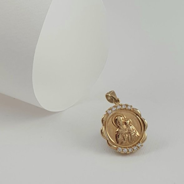 Μενταγιόν Παναγία Χρυσό Στρόγγυλο με Ζιργκον - ΚΙΤΡΙΝΟ, ΧΡΥΣΟΣ K14, ΖΙΡΓΚΟΝ, WHITE