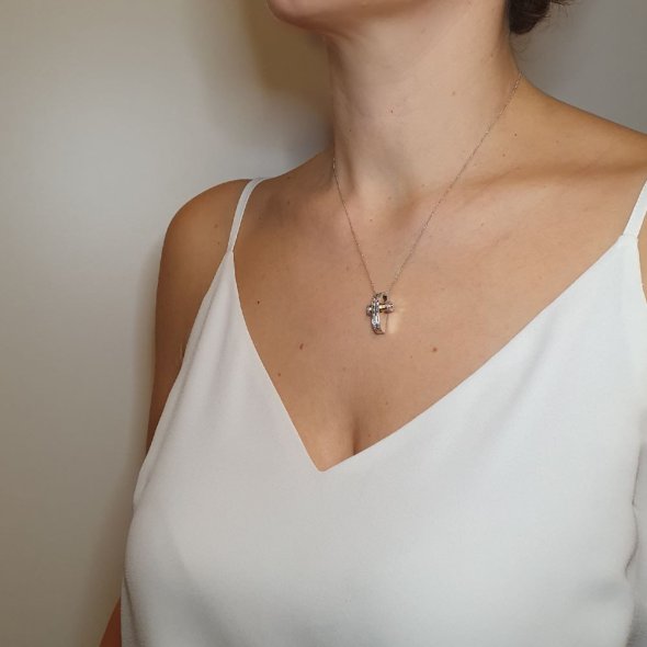 Σταυρός χρυσός δίχρωμος με διαμάντια - ΛΕΥΚΟ, ΧΡΥΣΟΣ K14, ΔΙΑΜΑΝΤΙ, 0,291 - 3