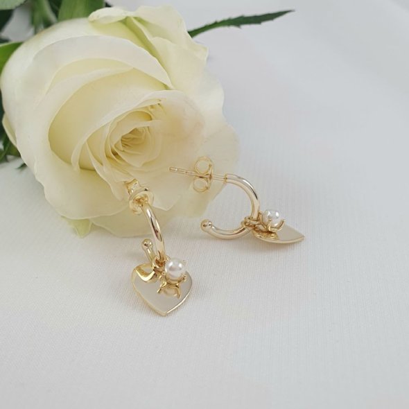 Σκουλαρίκια καρδιές κρεμαστά με Μαργαριτάρι - ΚΙΤΡΙΝΟ, ΑΣΗΜΙ, ΜΑΡΓΑΡΙΤΑΡΙ, WHITE