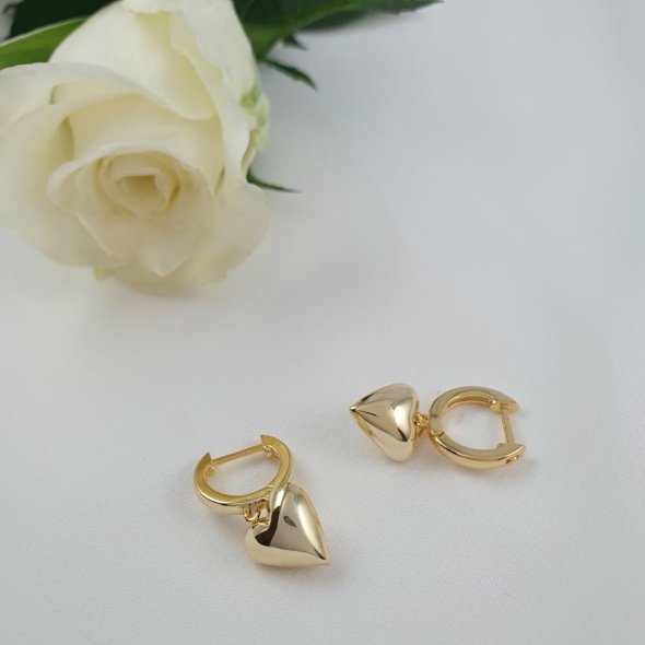 Σκουλαρίκια καρδιές κρεμαστά λεία - ΚΙΤΡΙΝΟ, ΑΣΗΜΙ