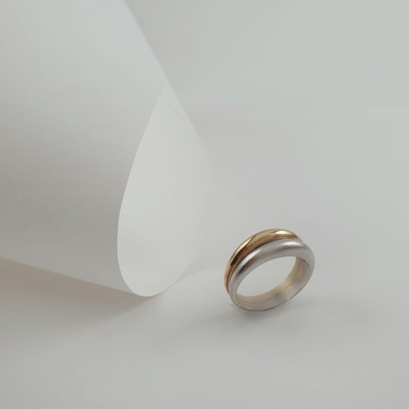 Δαχτυλίδι χρυσό διπλό δίχρωμο - ΚΙΤΡΙΝΟ-ΛΕΥΚΟ, ΧΡΥΣΟΣ K14