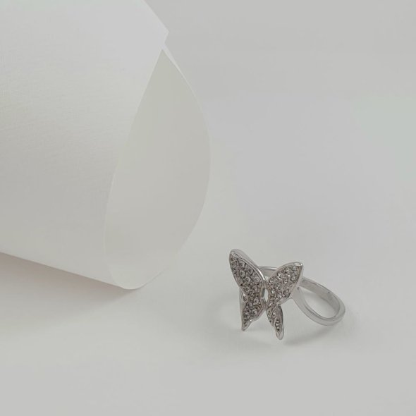 Δαχτυλίδι λευκόχρυσο με πεταλούδα με Ζιργκον - ΛΕΥΚΟ, ΧΡΥΣΟΣ K14, ΖΙΡΓΚΟΝ, WHITE - 1