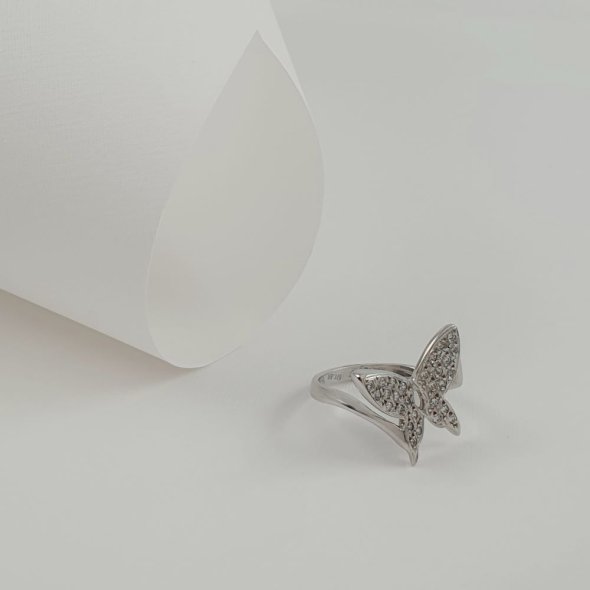 Δαχτυλίδι λευκόχρυσο με πεταλούδα με Ζιργκον - ΛΕΥΚΟ, ΧΡΥΣΟΣ K14, ΖΙΡΓΚΟΝ, WHITE