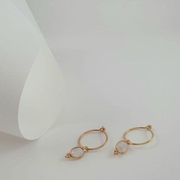 Σκουλαρίκια κρίκοι με κρεμαστή Φεγγαρόπετρα - ΚΙΤΡΙΝΟ, ΑΣΗΜΙ, ΦΕΓΓΑΡΟΠΕΤΡΑ, WHITE - 1