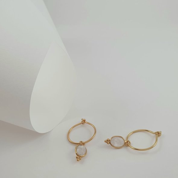 Σκουλαρίκια κρίκοι με κρεμαστή Φεγγαρόπετρα - ΚΙΤΡΙΝΟ, ΑΣΗΜΙ, ΦΕΓΓΑΡΟΠΕΤΡΑ, WHITE