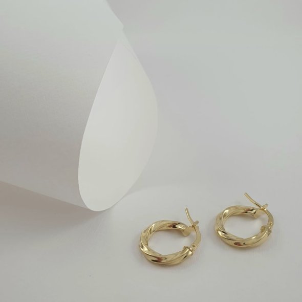 Σκουλαρίκια κρίκοι στριφτοί μικροί - ΚΙΤΡΙΝΟ, ΑΣΗΜΙ - 1