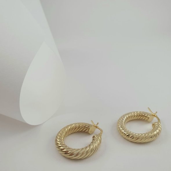 Σκουλαρίκια κρίκοι στριφτοί μεσαίοι - ΚΙΤΡΙΝΟ, ΑΣΗΜΙ - 1