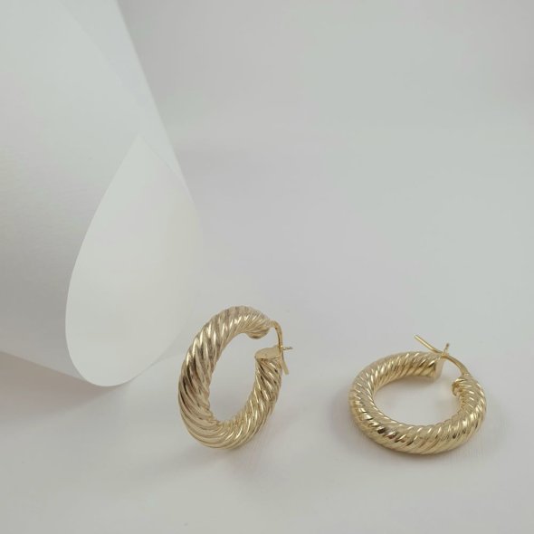 Σκουλαρίκια κρίκοι στριφτοί μεσαίοι - ΚΙΤΡΙΝΟ, ΑΣΗΜΙ