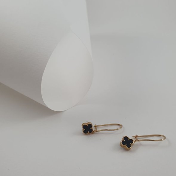 Σκουλαρίκια κρεμαστά με λουλούδι από μαύρο Όνυχα - 1