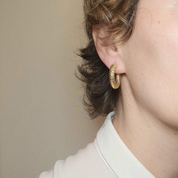 Σκουλαρίκια κρίκοι στριφτοί μεσαίοι - ΚΙΤΡΙΝΟ, ΑΣΗΜΙ - 2