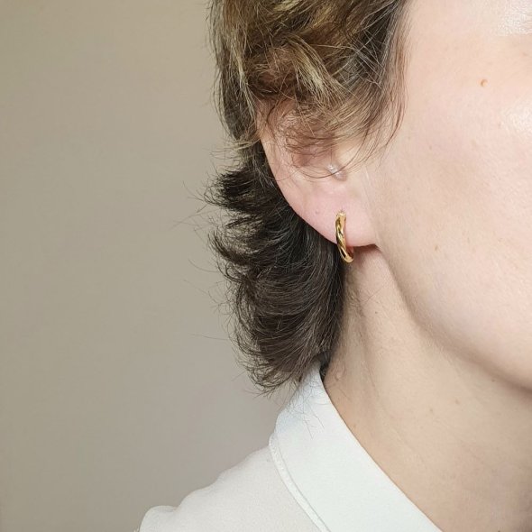 Σκουλαρίκια κρίκοι στριφτοί μικροί - ΚΙΤΡΙΝΟ, ΑΣΗΜΙ - 2