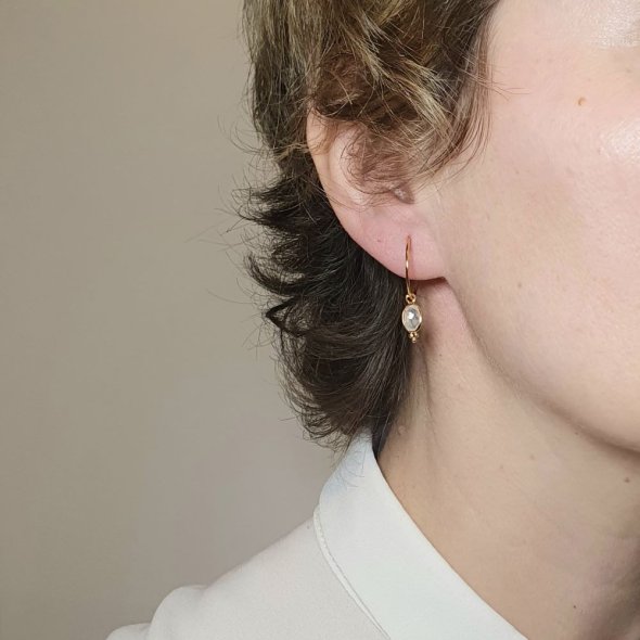 Σκουλαρίκια κρίκοι με κρεμαστή Φεγγαρόπετρα - ΚΙΤΡΙΝΟ, ΑΣΗΜΙ, ΦΕΓΓΑΡΟΠΕΤΡΑ, WHITE - 2