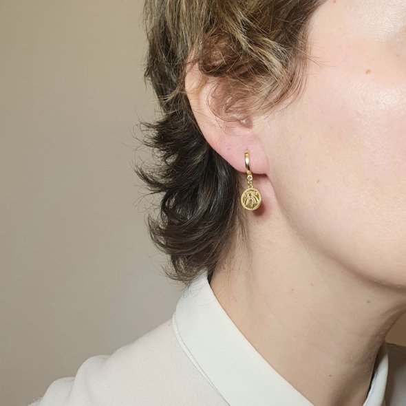 Σκουλαρίκια κρίκοι μικροί με κρεμαστό τετράδραχμο Εφέσου - ΚΙΤΡΙΝΟ, ΑΣΗΜΙ - 2