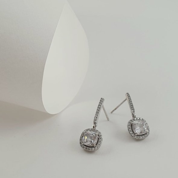 Σκουλαρίκια κρεμαστά λευκόχρυσα με Ζιργκον - ΚΙΤΡΙΝΟ, ΧΡΥΣΟΣ K14, ΖΙΡΓΚΟΝ, WHITE