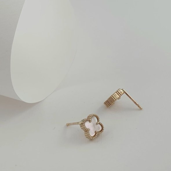 Σκουλαρίκια χρυσά κολλητά λουλούδι με Φίλντισι - ΚΙΤΡΙΝΟ, ΧΡΥΣΟΣ K9, MOTHER OF PEARL, WHITE - 1