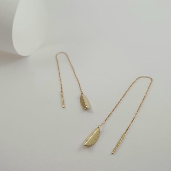 Σκουλαρίκια χρυσά κρεμαστά αλυσίδα & φύλλο - ΚΙΤΡΙΝΟ, ΧΡΥΣΟΣ K14