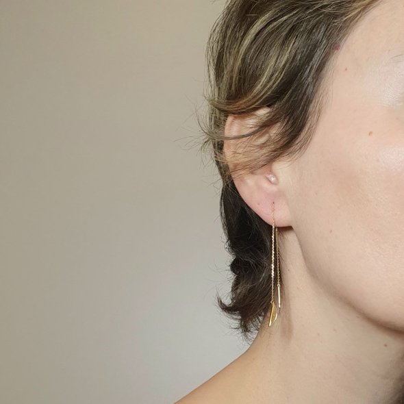 Σκουλαρίκια χρυσά κρεμαστά αλυσίδα & φύλλο - ΚΙΤΡΙΝΟ, ΧΡΥΣΟΣ K14 - 1