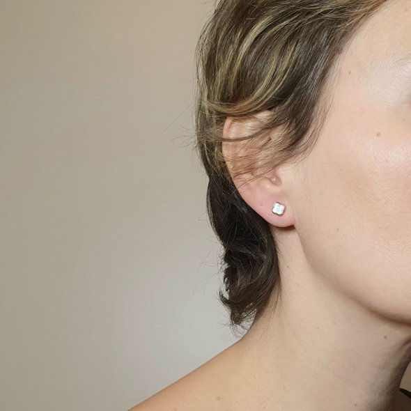 Σκουλαρίκια χρυσά κολλητά λουλούδι με Φίλντισι - ΚΙΤΡΙΝΟ, ΧΡΥΣΟΣ K14, MOTHER OF PEARL, WHITE - 1