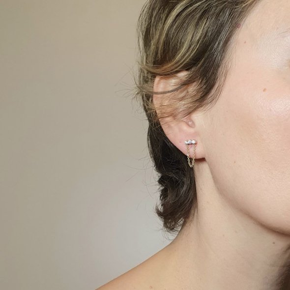 Σκουλαρίκια χρυσά με αλυσίδα & Ζιργκον - ΚΙΤΡΙΝΟ, ΧΡΥΣΟΣ K9, ΖΙΡΓΚΟΝ, WHITE - 1