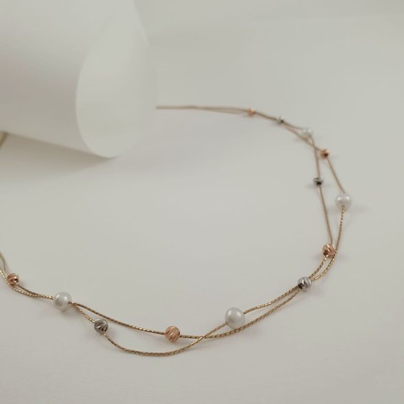 Κολιέ χρυσό διπλό με κίτρινες, λευκές μπάλες & Μαργαριτάρια - ΚΙΤΡΙΝΟ, ΧΡΥΣΟΣ K14, ΜΑΡΓΑΡΙΤΑΡΙ, WHITE