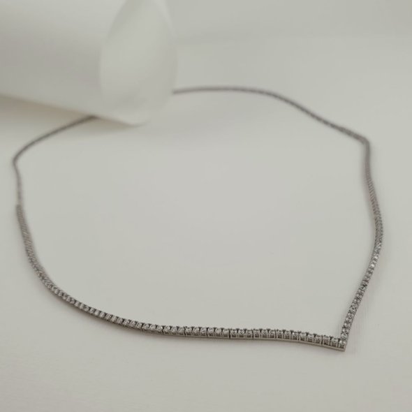 Κολιέ ριβιέρα λευκόχρυσο με λευκά Ζιργκον - ΛΕΥΚΟ, ΧΡΥΣΟΣ K14, ΖΙΡΓΚΟΝ, WHITE - 1
