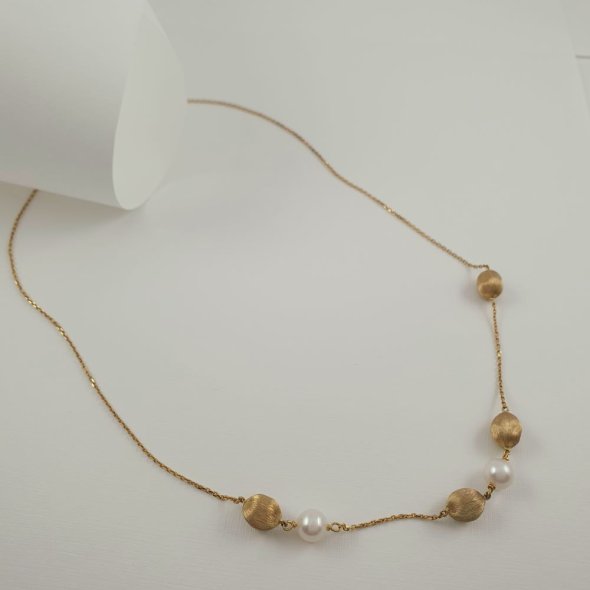 Κολιέ αλυσίδα χρυσό με χρυσές μπάλες & Μαργαριτάρια - ΚΙΤΡΙΝΟ, ΧΡΥΣΟΣ K14, ΜΑΡΓΑΡΙΤΑΡΙ, WHITE - 1