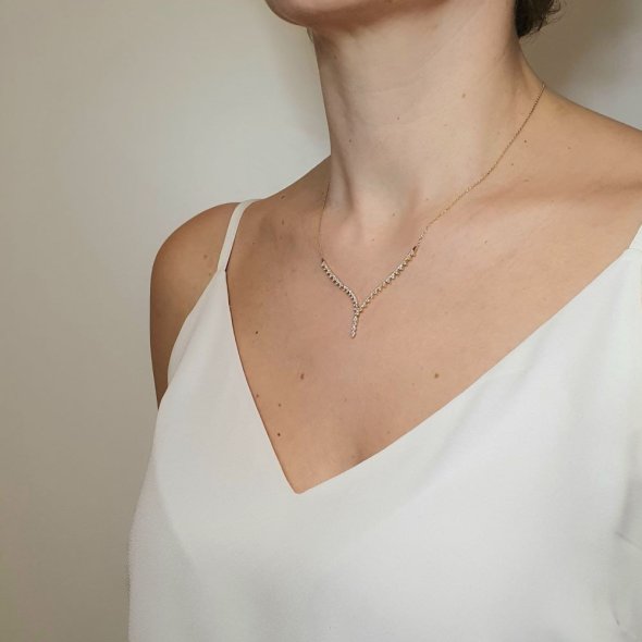 Κολιέ ριβιέρα χρυσό με λευκά Ζιργκον - ΚΙΤΡΙΝΟ, ΧΡΥΣΟΣ K14, ΖΙΡΓΚΟΝ, WHITE - 2