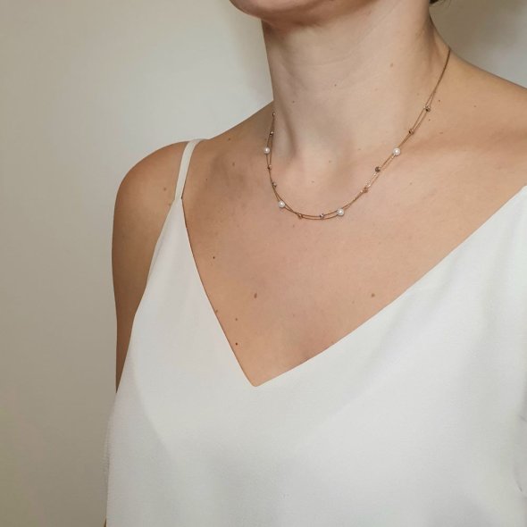 Κολιέ χρυσό διπλό με κίτρινες, λευκές μπάλες & Μαργαριτάρια - ΚΙΤΡΙΝΟ, ΧΡΥΣΟΣ K14, ΜΑΡΓΑΡΙΤΑΡΙ, WHITE - 1