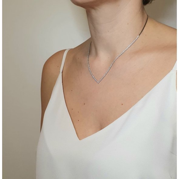 Κολιέ ριβιέρα λευκόχρυσο με λευκά Ζιργκον - ΛΕΥΚΟ, ΧΡΥΣΟΣ K14, ΖΙΡΓΚΟΝ, WHITE - 2