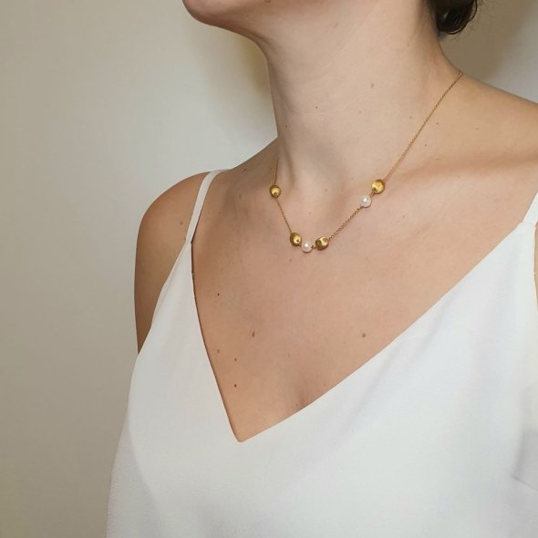 Κολιέ αλυσίδα χρυσό με χρυσές μπάλες & Μαργαριτάρια - ΚΙΤΡΙΝΟ, ΧΡΥΣΟΣ K14, ΜΑΡΓΑΡΙΤΑΡΙ, WHITE - 2