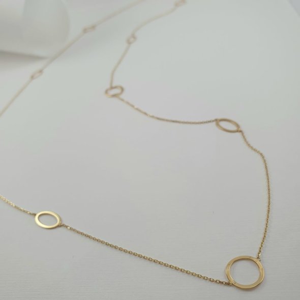 Κολιέ αλυσίδα χρυσό μακρύ με στρόγγυλους & οβάλ κύκλους - ΚΙΤΡΙΝΟ, ΧΡΥΣΟΣ K14