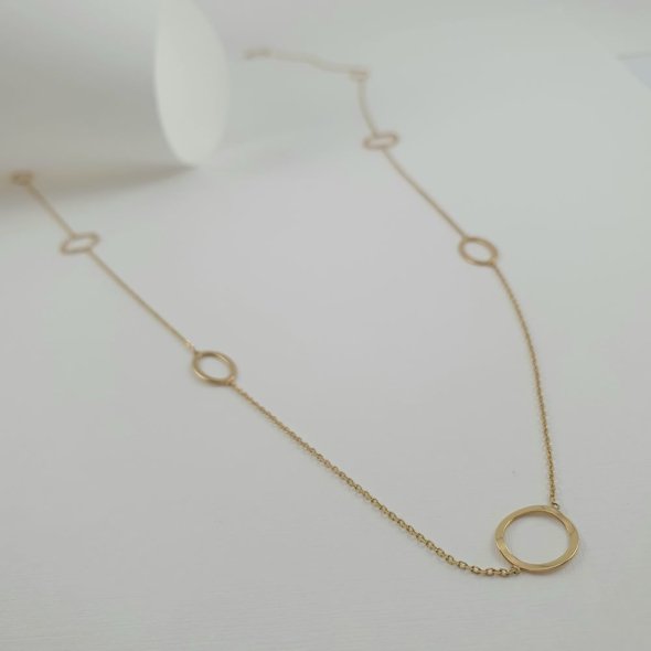 Κολιέ αλυσίδα χρυσό μακρύ με στρόγγυλους & οβάλ κύκλους - ΚΙΤΡΙΝΟ, ΧΡΥΣΟΣ K14 - 1