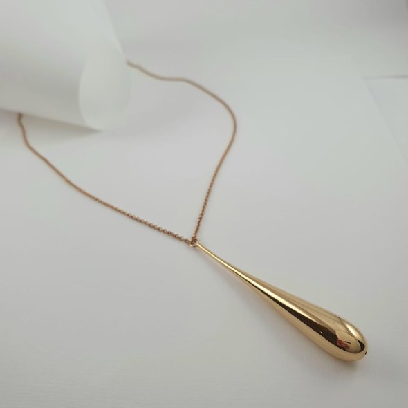 Κολιέ αλυσίδα χρυσό με λαμπερή σταγόνα  - ΚΙΤΡΙΝΟ, ΧΡΥΣΟΣ K14 - 1