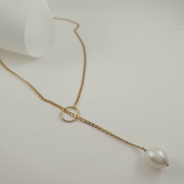 Κολιέ αλυσίδα χρυσό με οβάλ Μαργαριτάρι - ΚΙΤΡΙΝΟ, ΧΡΥΣΟΣ K14, ΜΑΡΓΑΡΙΤΑΡΙ, WHITE - 1